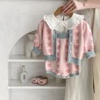 赤ちゃんにぴったり！リボン柄フリル付きニットセットアップ