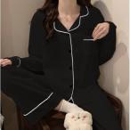 【マタニティパジャマ】入院前開きネイビー長袖で快適な出産準備を！