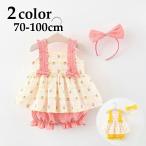 イチゴ柄がキュート！ベビー＆キッズ用ノースリーブ上下セット♡カチューシャ付きで着回し力抜群！