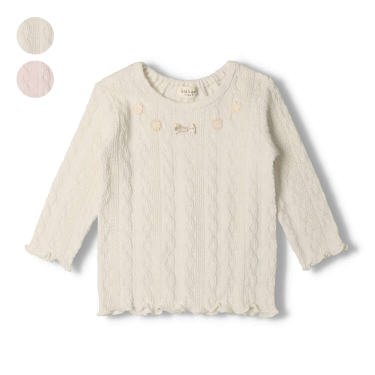 可愛さ満点！キッズズーの花リボンモチーフ長袖Tシャツ
